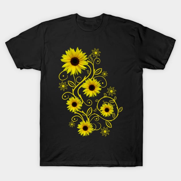 yellow blooming sunflower ornament flower sunflowers floral T-Shirt by rh_naturestyles